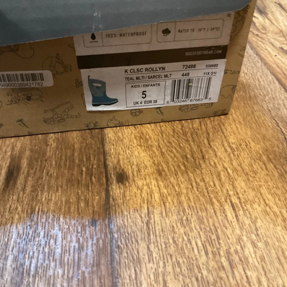 Bogs Boots Size Youth 5 Classic Davi Rollyn 72498 Insulated Rain Teal Snow New
